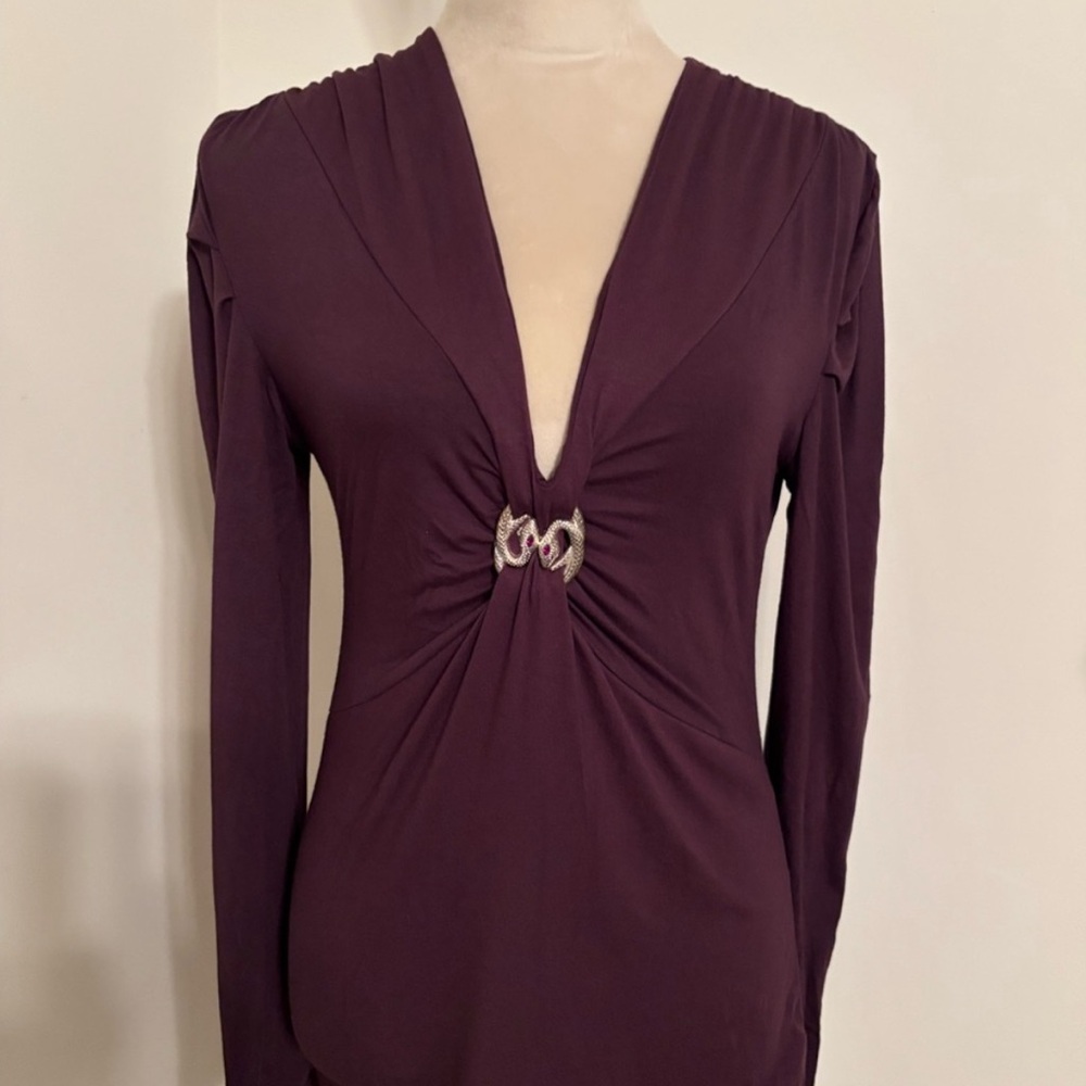 NWT Designer Vertigo Paris Jeweled Embellishment Plunging V-Neck Long Sleeve Lge
